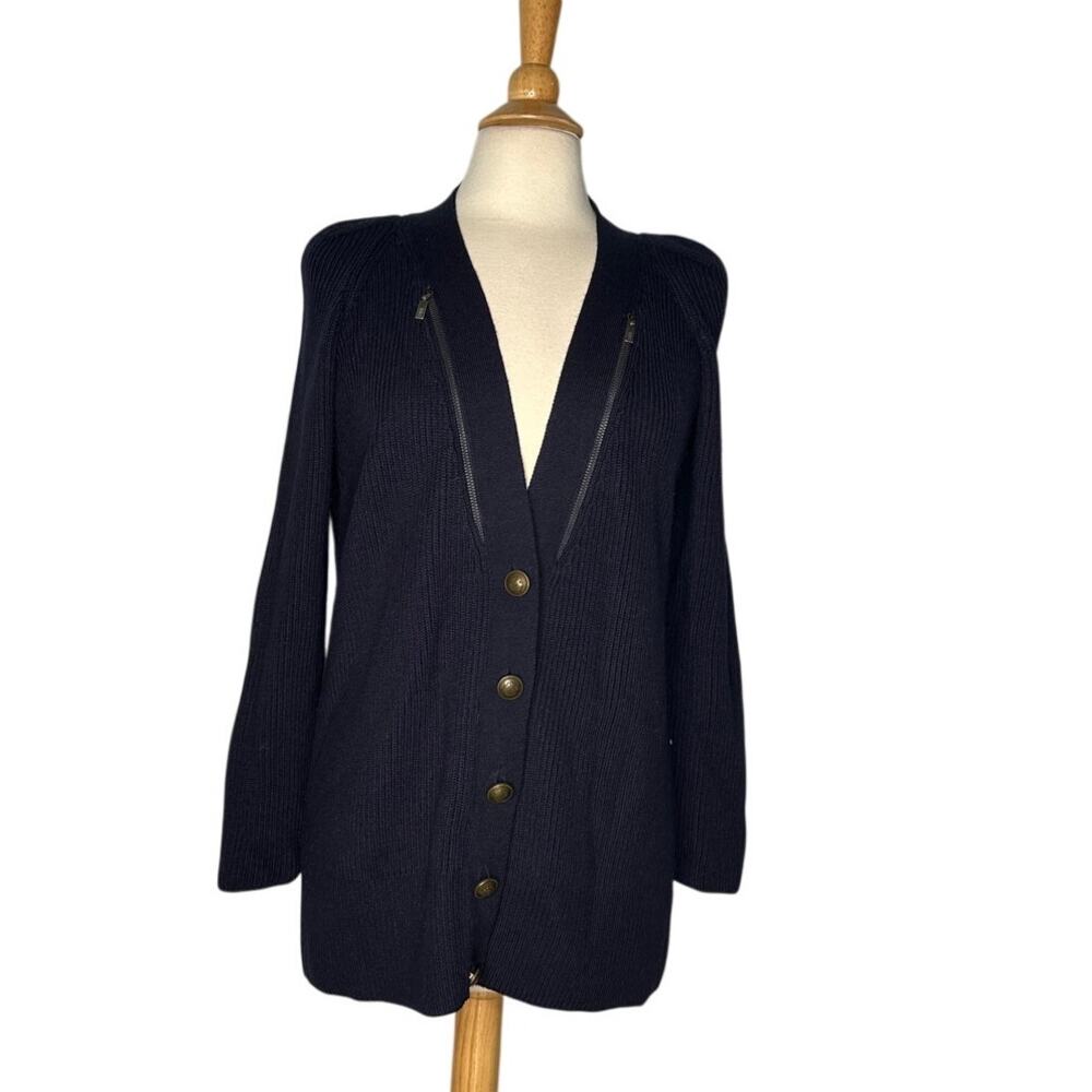 See By Chloe Wool Blend Knit Cardigan Academia Statement Buttons Zipper Details